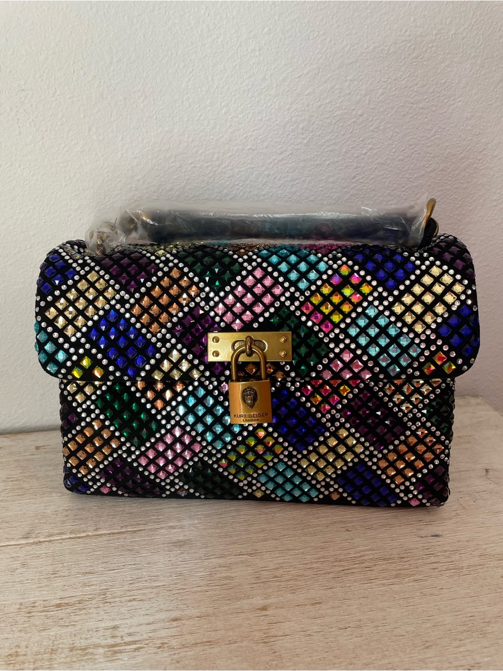 Kurt Geiger London Brixton rainbow multi-colored crystal studded crossbody bag